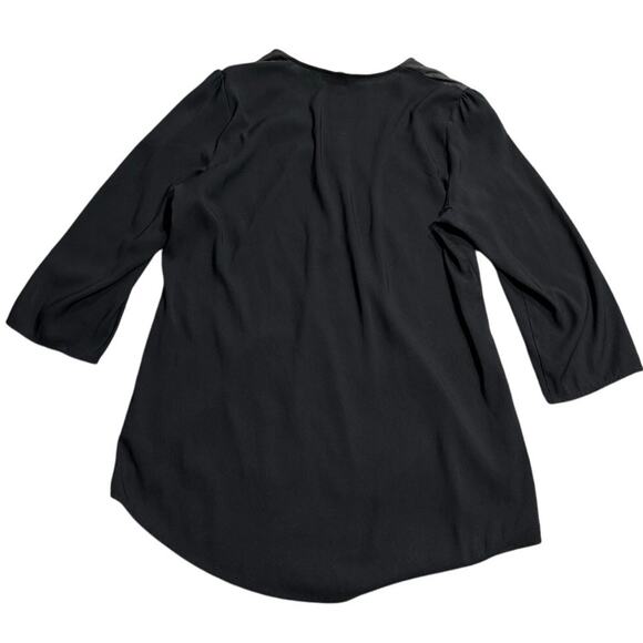 Express Blouse Half Zip V Neck Faux Leather Shoulder Lightweight Womens M Black - Picture 5 of 8